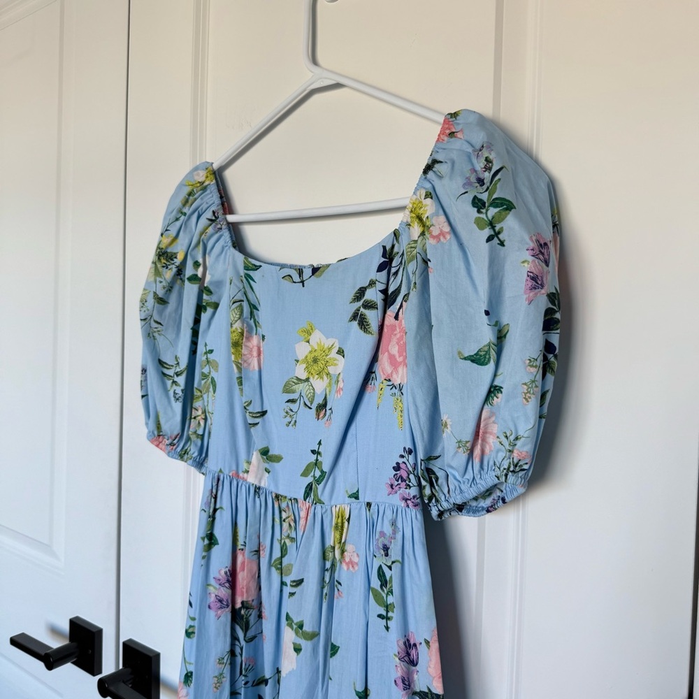 Eliza J Puff Sleeve Blue Floral Midi Dress Easter Dress